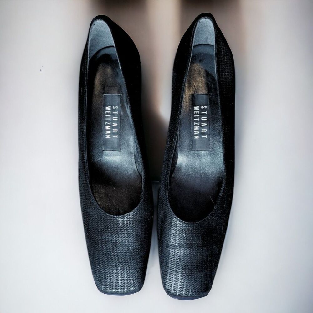 Stuart Weitzman Classic #90s Black Textured Squar… - image 3